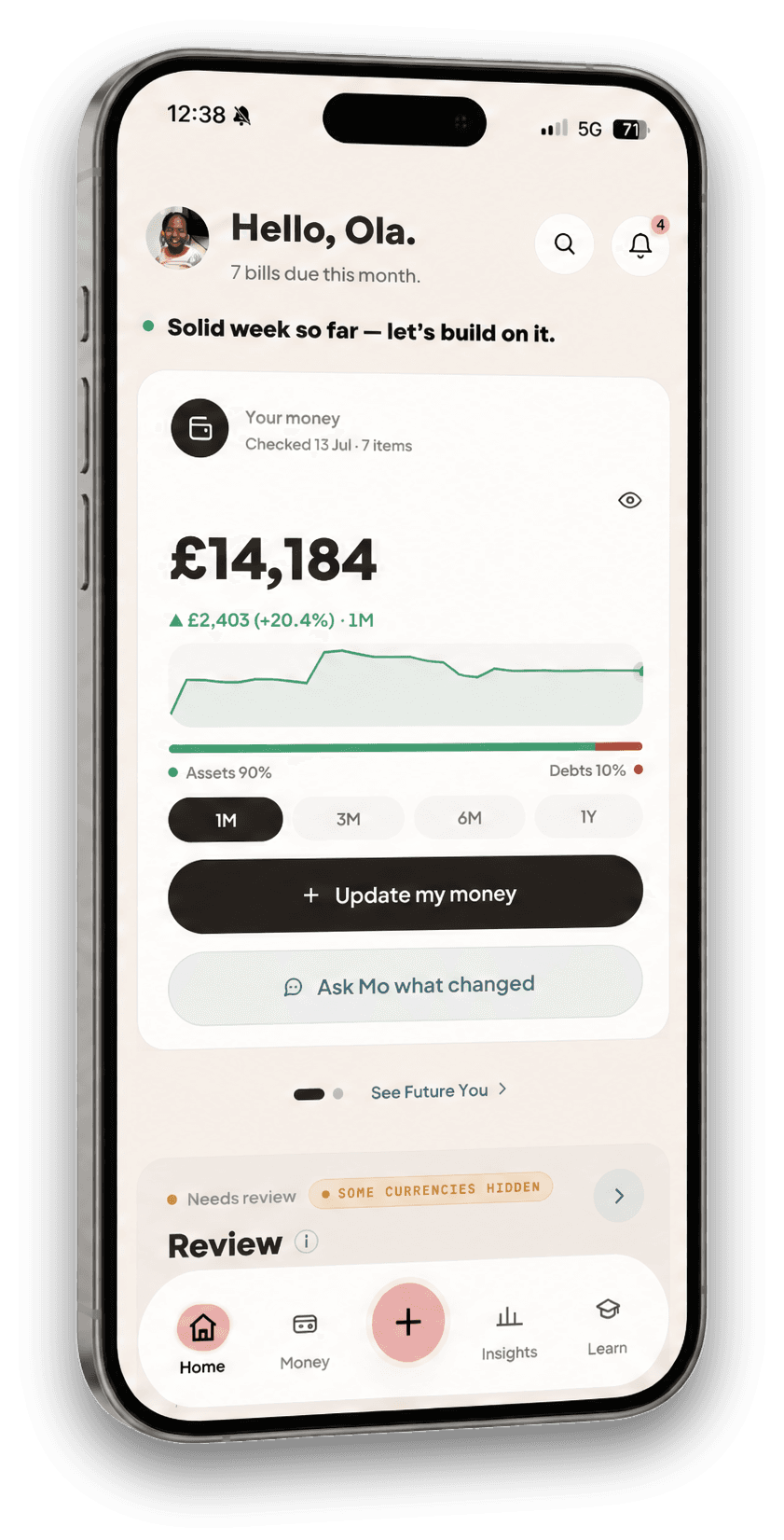 WealthMotley Home screen displayed on an iPhone 17 Pro Max