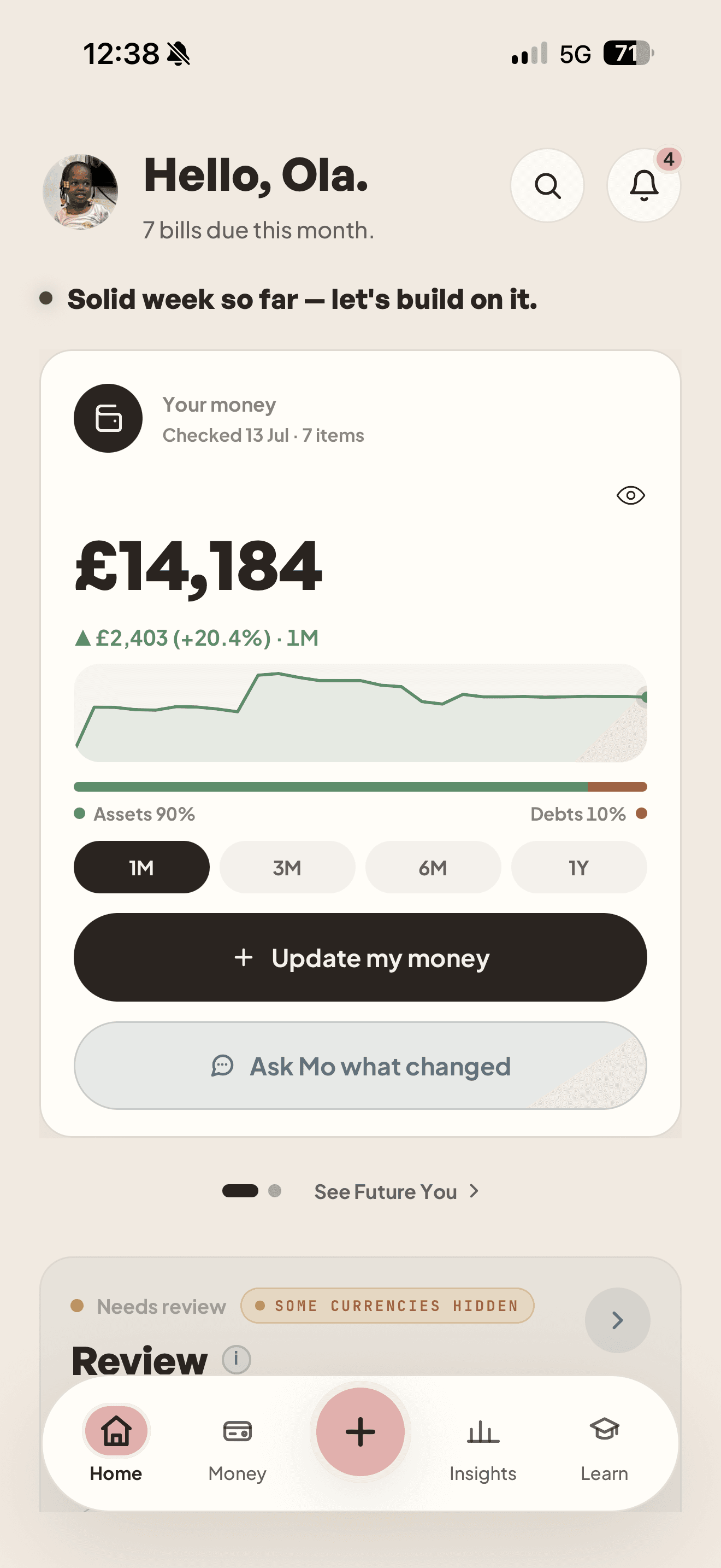 WealthMotley Home screen displayed on a Google Pixel 10 Pro