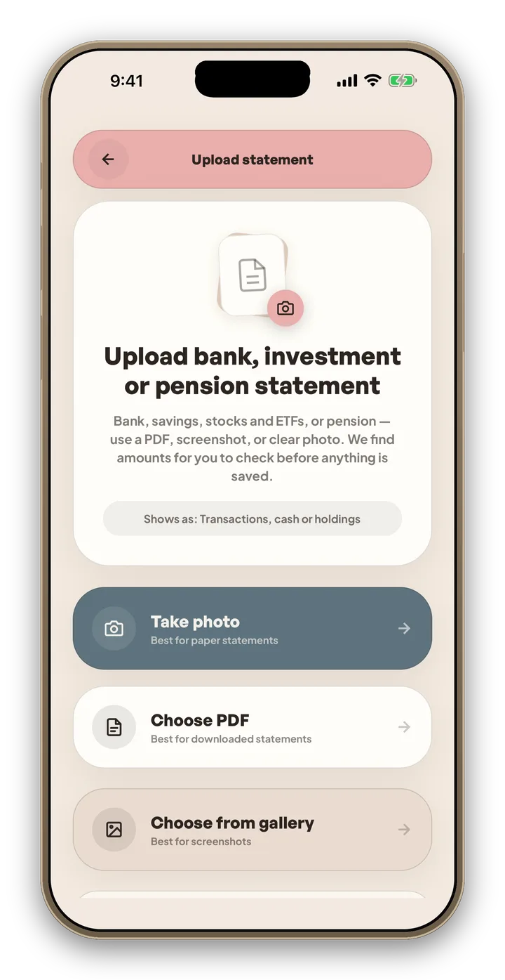 WealthMotley statement upload turning a PDF into numbers